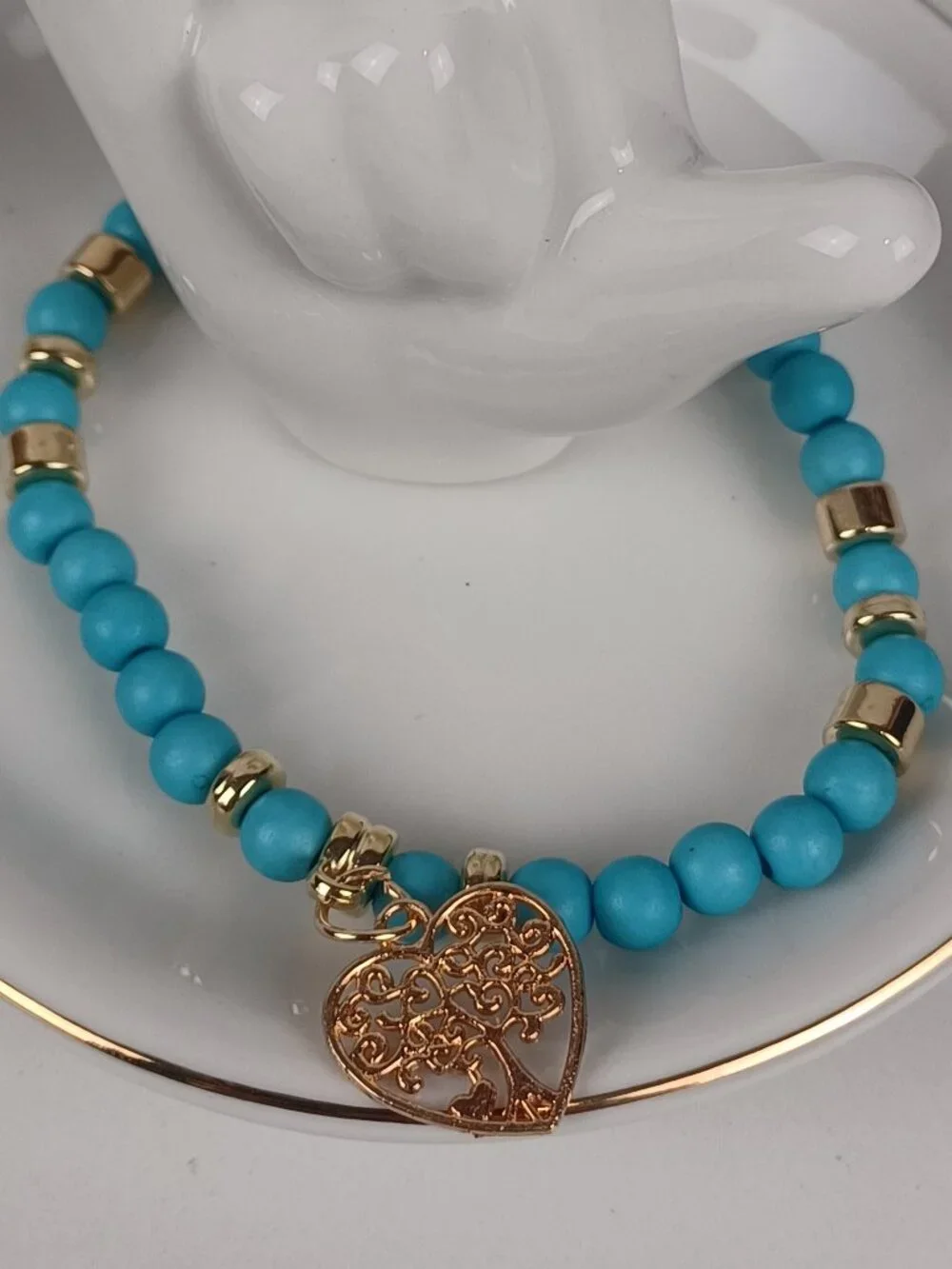 4-Piece Bohemian Beaded Bracelet Set - Blue Heart & Tree Pendants